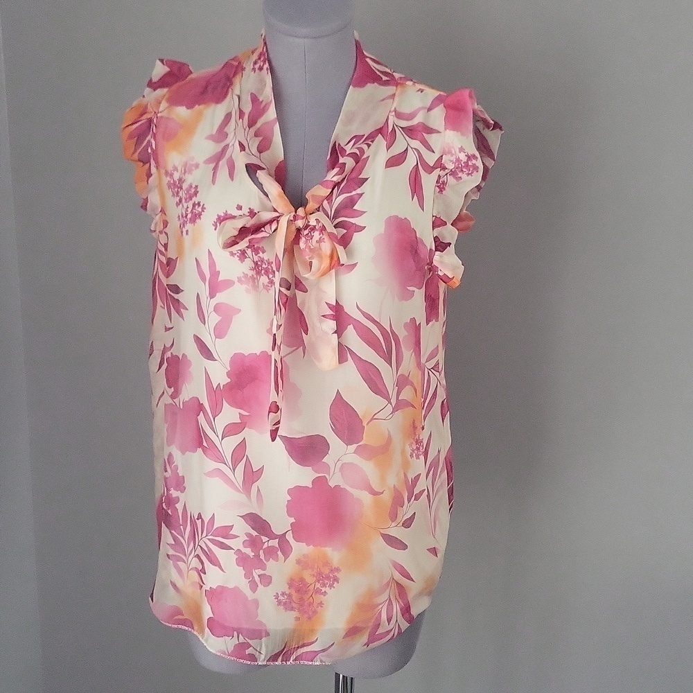 Bellambra Pink, Cream and Orange Floral Silk Blend Top
